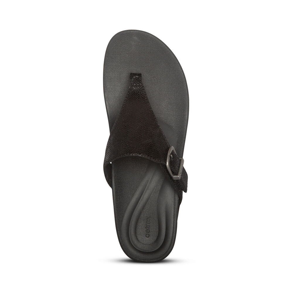 Aetrex Women's Kate WaterFriendly Summer With Arch Support Wedge Sandals - Black | USA GWXNYPP